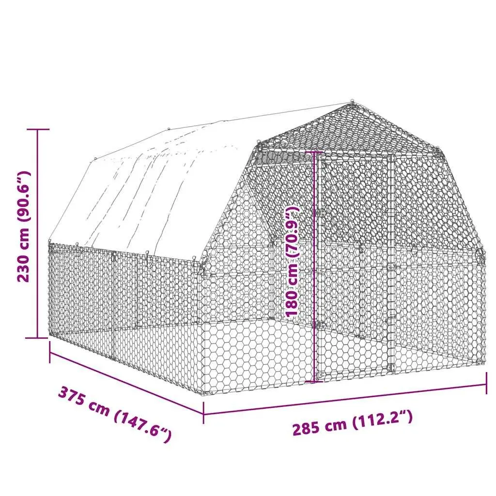 Chicken Cage Galvanised Steel Outdoor Enclosure Silver