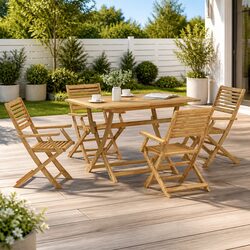 Outdoor Dining Set 5 Piece Garden Table Chair Solid Wood Acacia Backrest