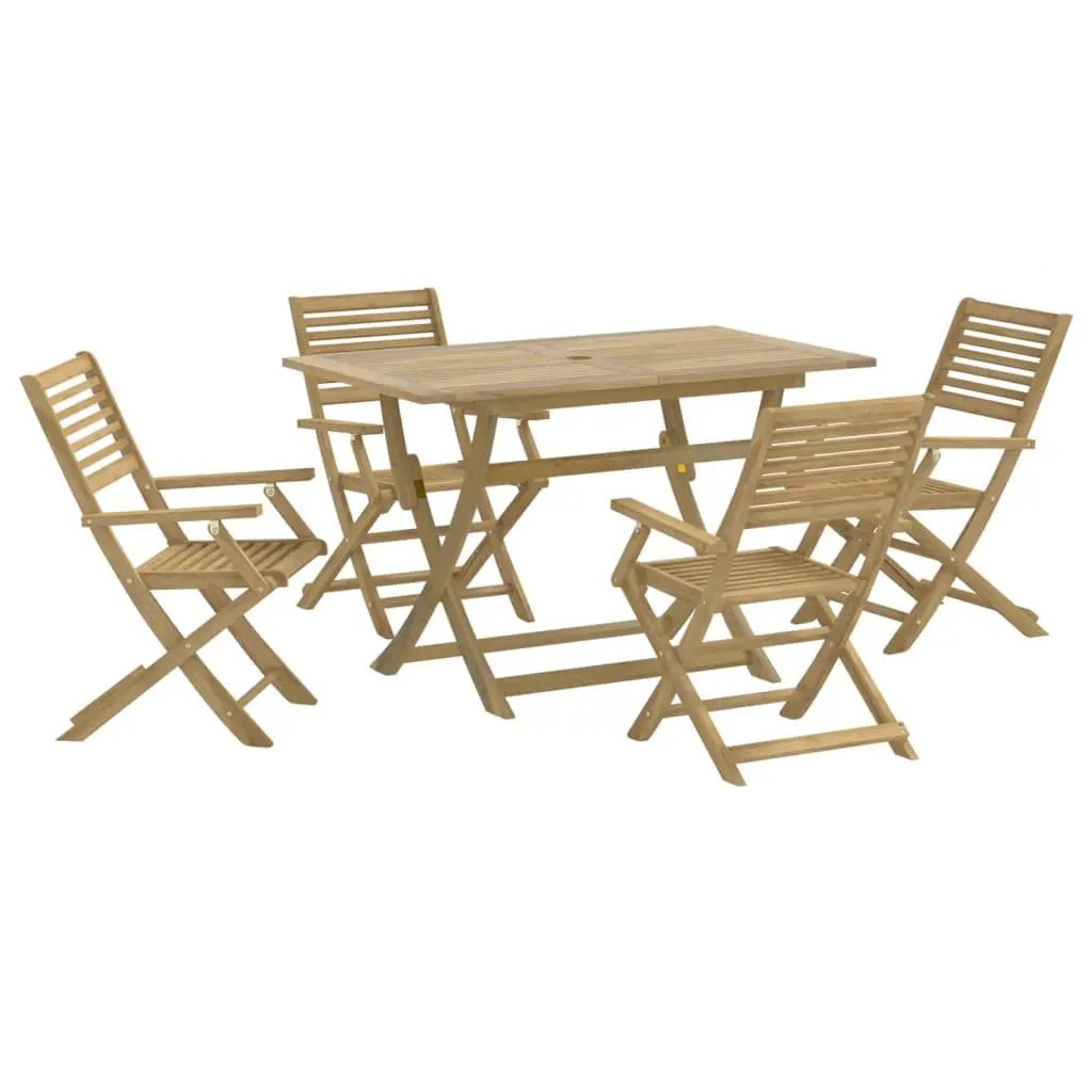 5 Piece Outdoor Dining Set Solid Acacia Wood Brown Garden Table Chair with Backrest