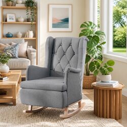 Rocking Leg Armchair in Grey Fabric with Padded Foam