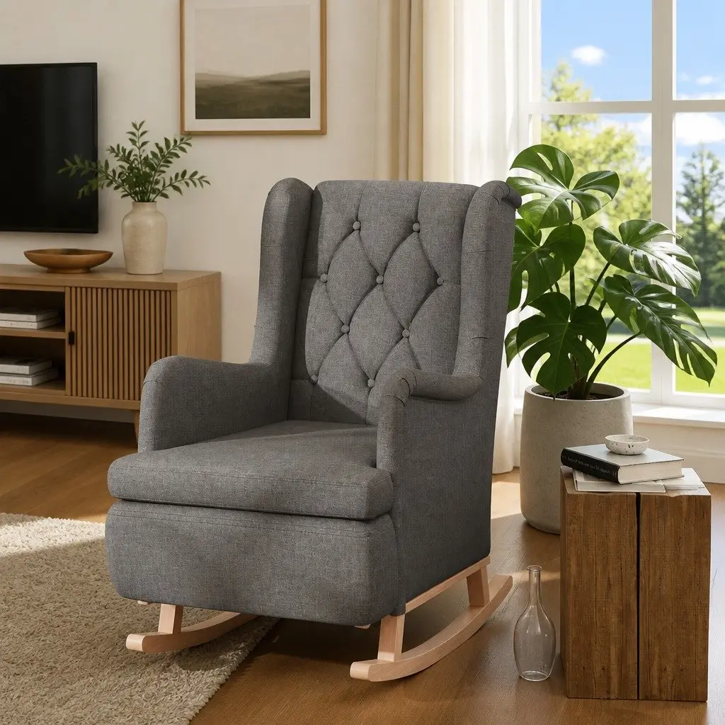 Grey Armchair with Solid Rocking Legs