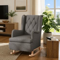 Stylish Grey Armchair with Solid Rocking Legs