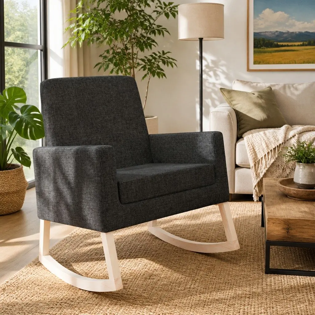 Black Fabric Rocking Chair with Armrests for Comfort