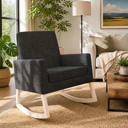 Black Fabric Rocking Chair with Armrests for Comfort