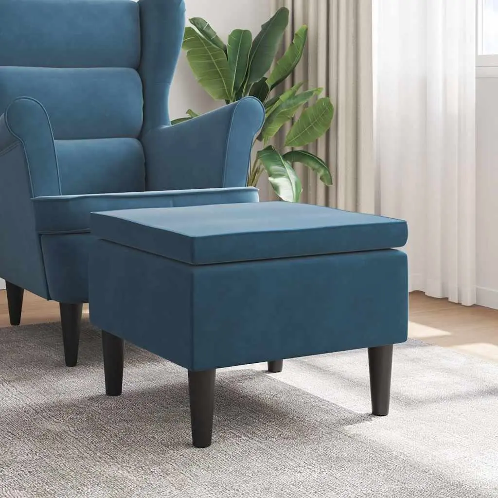 Blue Velvet Stool with Wooden Legs for Comfort and Style