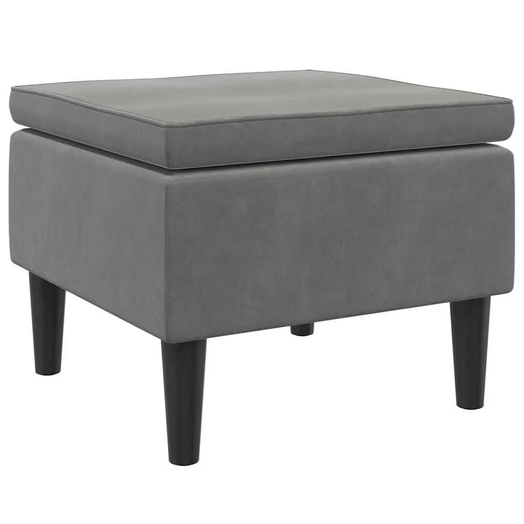 Stool Velvet Dark Grey Wooden Legs Compact Footrest Ottoman Seat