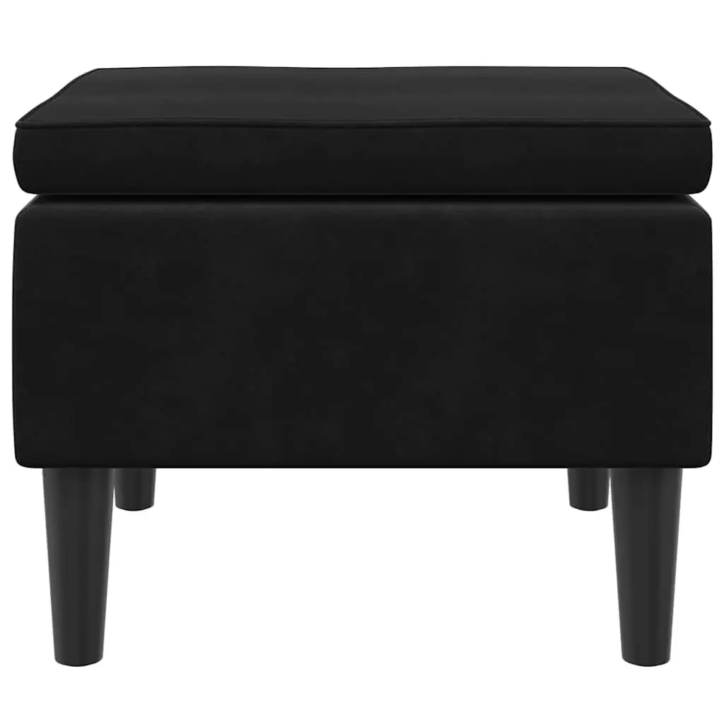 Stool Velvet Black Compact Wooden Legs Padded Footrest Ottoman