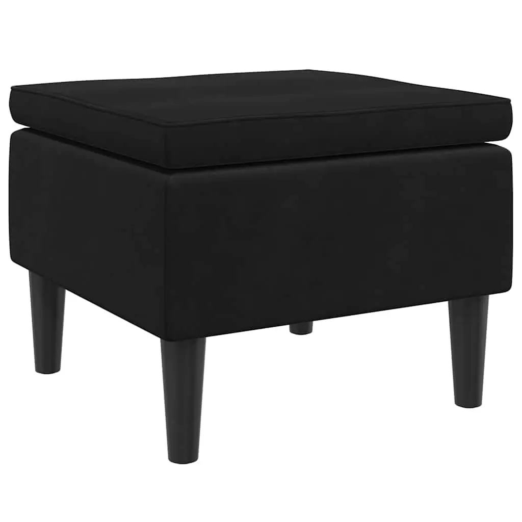 Stool Velvet Black Compact Wooden Legs Padded Footrest Ottoman