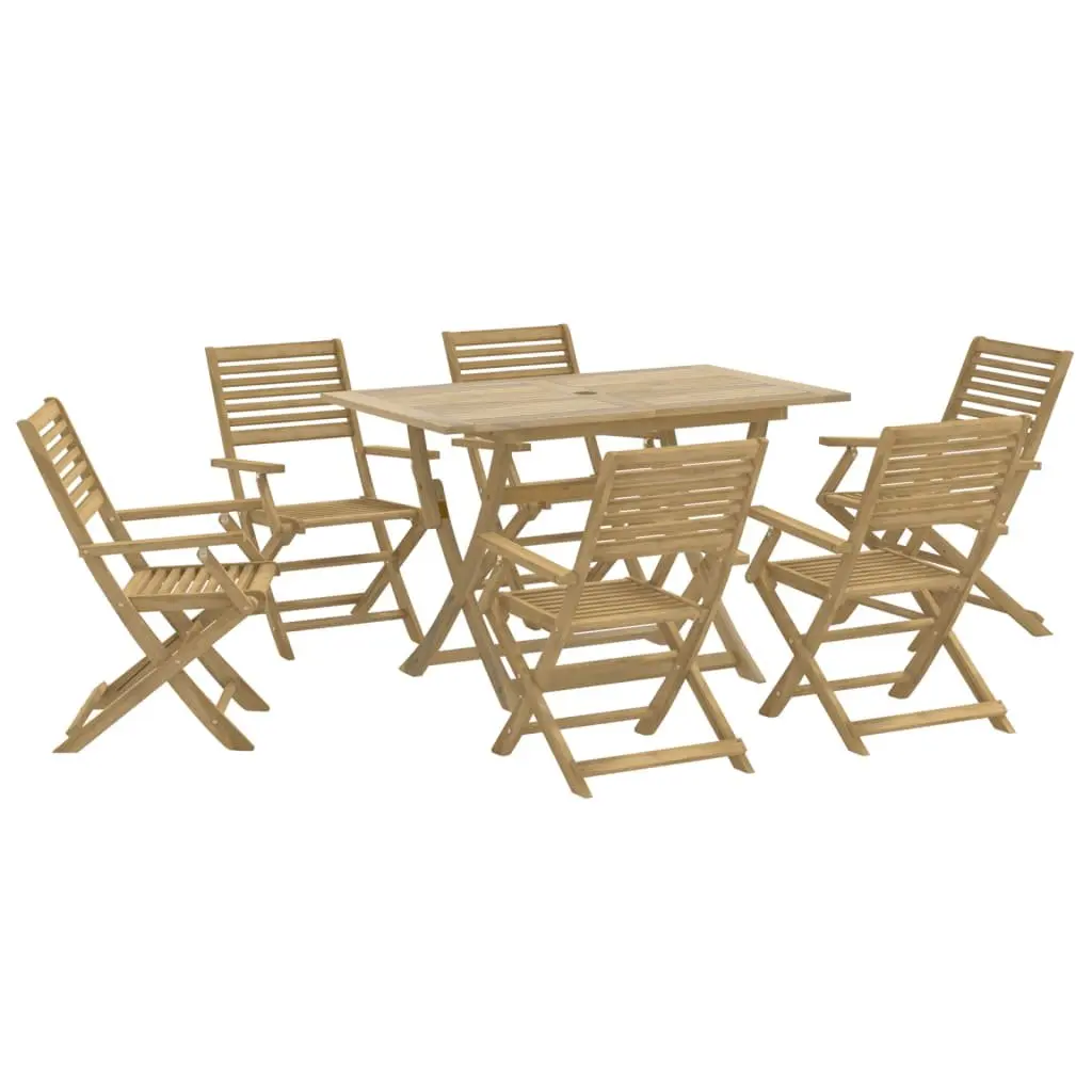 Outdoor Dining Set Acacia Wood Brown 7 Piece Foldable Patio Furniture