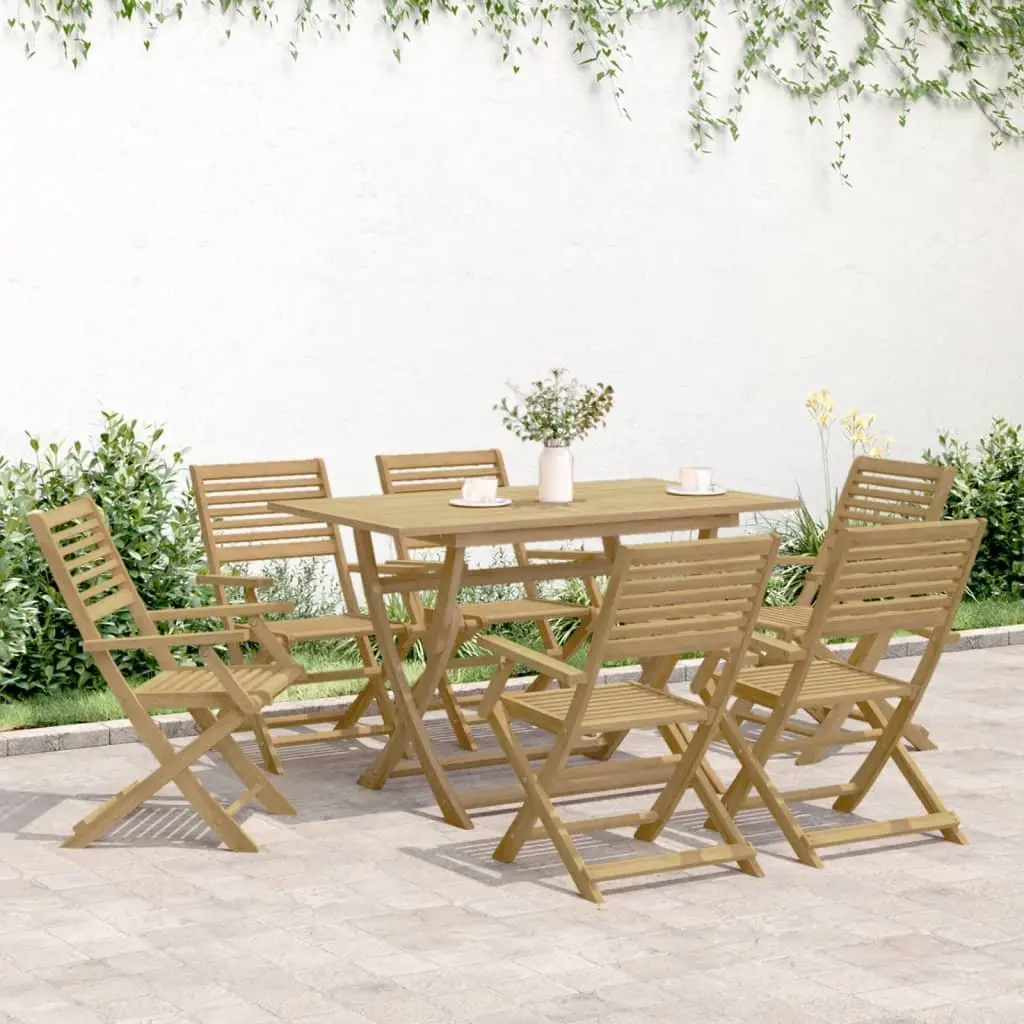 Outdoor Dining Set Acacia Wood Brown 7 Piece Foldable Patio Furniture
