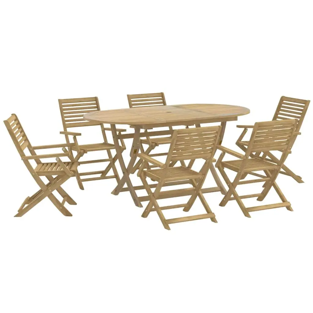 Garden Dining Set Solid Acacia Wood 7 Piece Foldable Brown