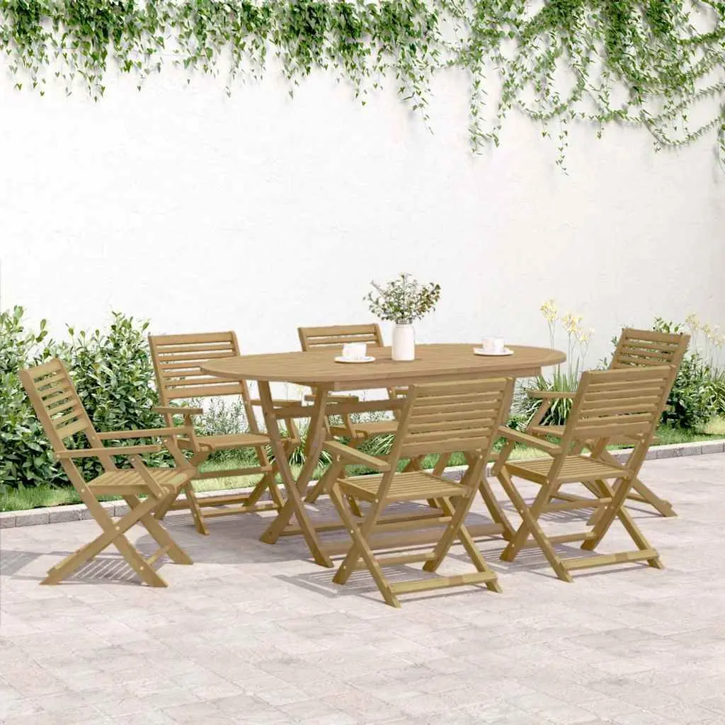 Garden Dining Set Solid Acacia Wood 7 Piece Foldable Brown