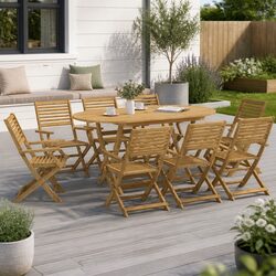 9-Piece Acacia Wood Outdoor Dining Set for Garden