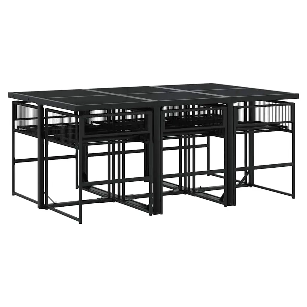Garden Dining Set PE Rattan 7 Piece Black Outdoor Furniture with Cushions