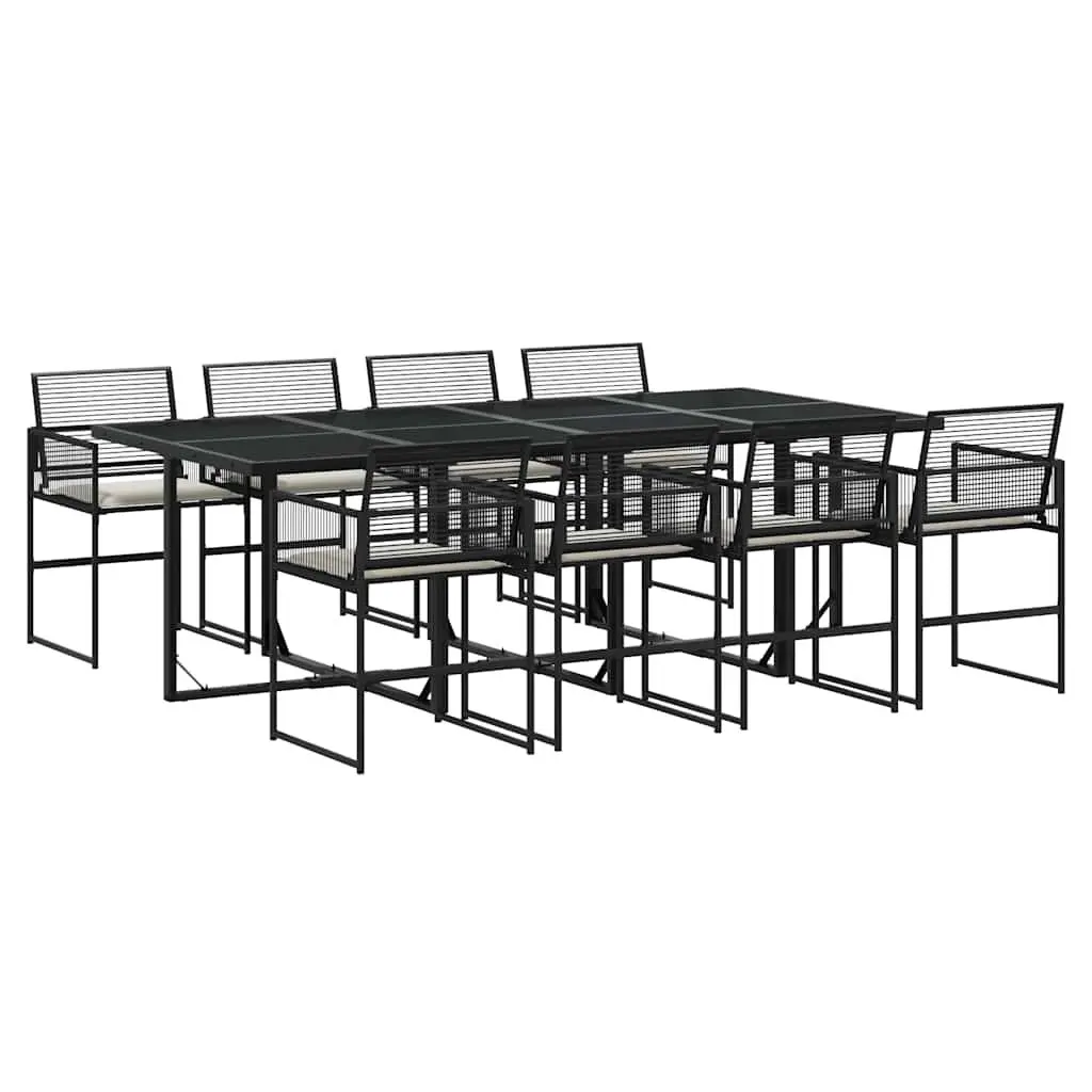 Garden Dining Set PE Rattan 9 Piece Outdoor Furniture Patio Table Chairs Cushions Black