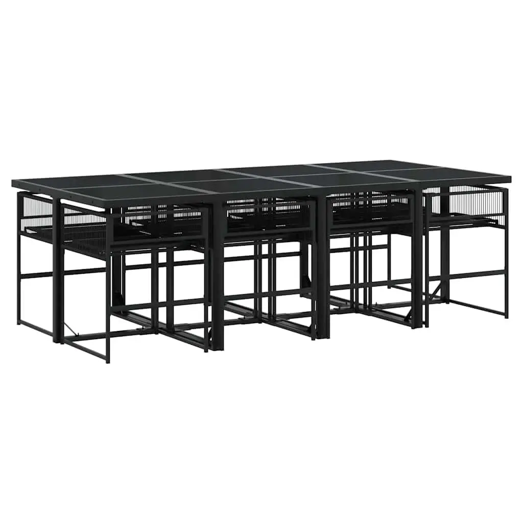 Garden Dining Set PE Rattan 9 Piece Outdoor Furniture Patio Table Chairs Cushions Black