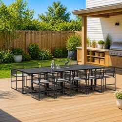 Sturdy 11 Piece Black PE Rattan Outdoor Dining Set
