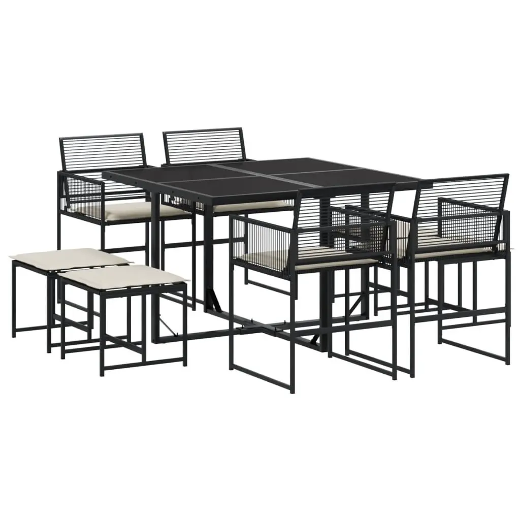 Outdoor Garden Dining Set 9 Piece Black Poly Rattan