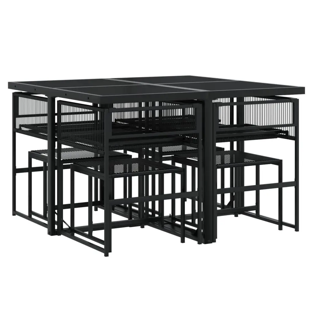 Outdoor Garden Dining Set 9 Piece Black Poly Rattan