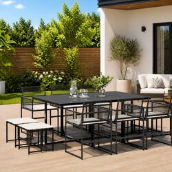 Premium 11-Piece Black Poly Rattan Garden Dining Set