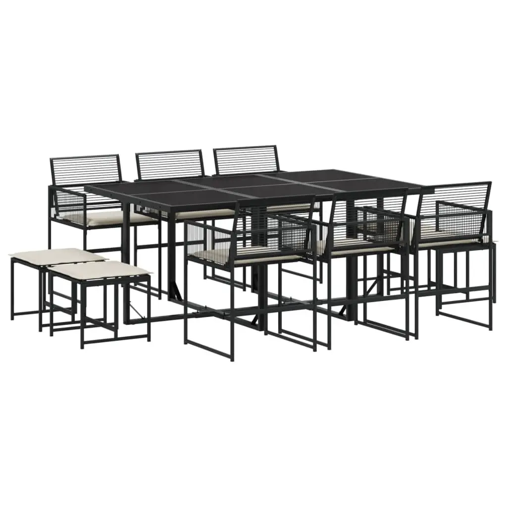 11-Piece Black Poly Rattan Garden Dining Set