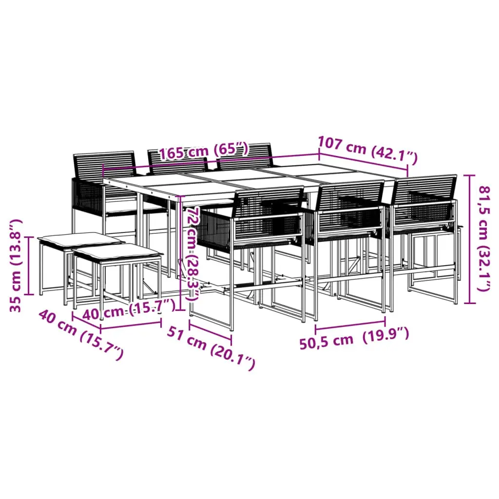 11-Piece Black Poly Rattan Garden Dining Set
