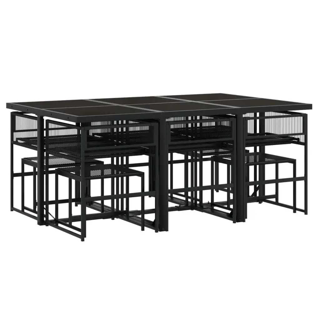 11-Piece Black Poly Rattan Garden Dining Set