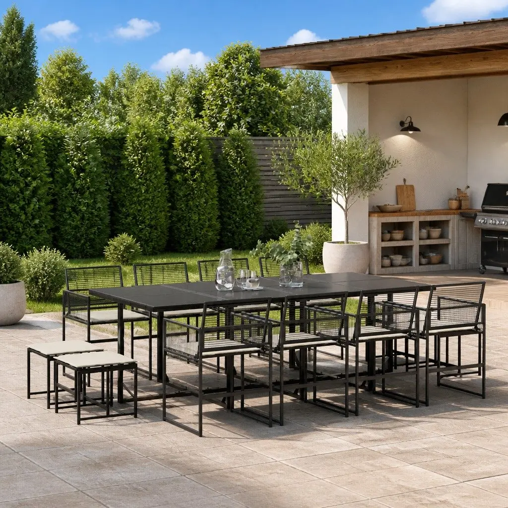 Black PE Rattan 13-Piece Garden Dining Set