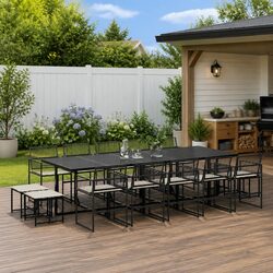 15-Piece Black Poly Rattan Garden Dining Set