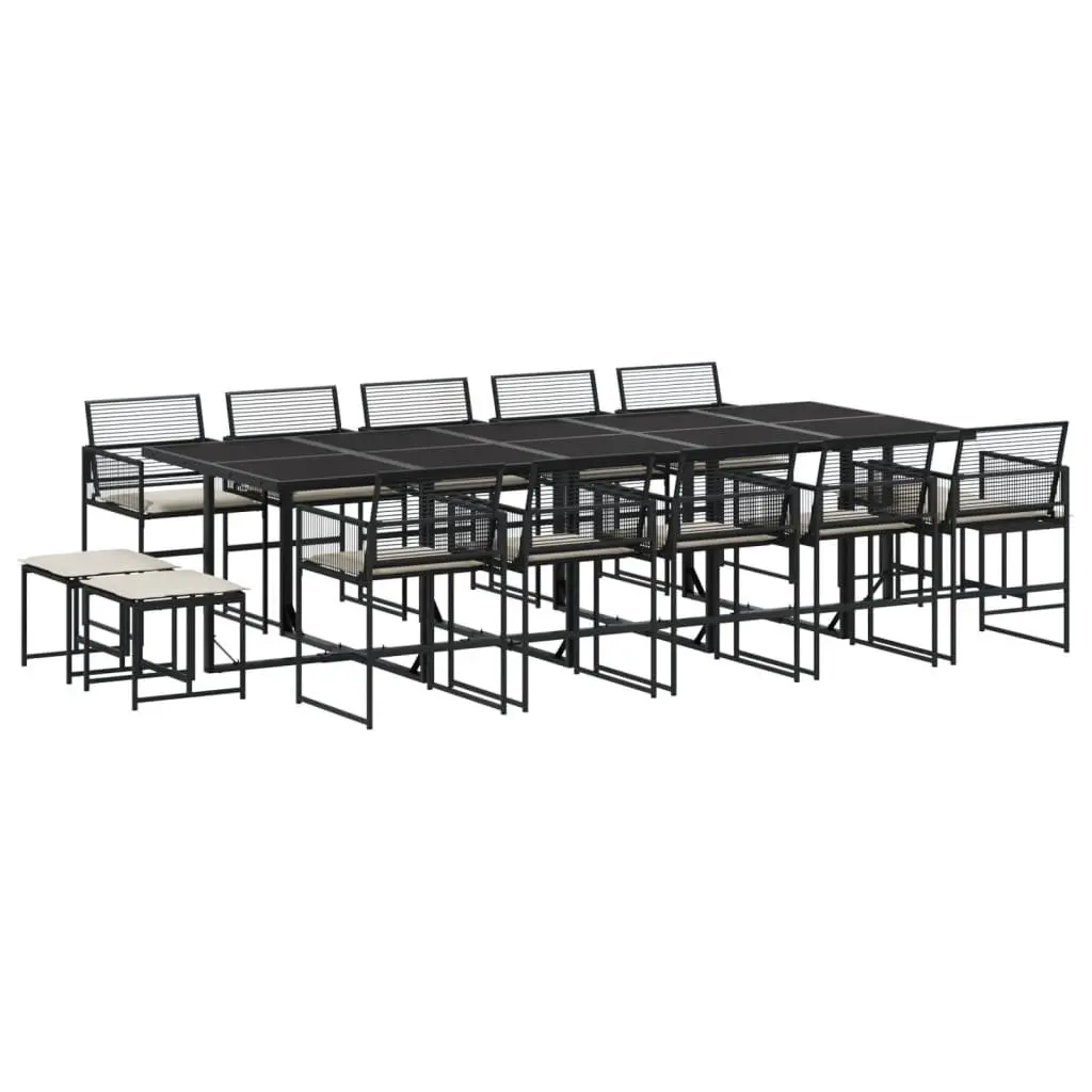 Garden Dining Set PE Rattan 15 Piece Black
