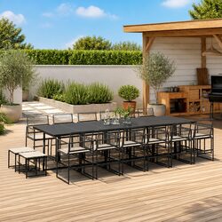Outdoor 17 Piece Black Poly Rattan Dining Set