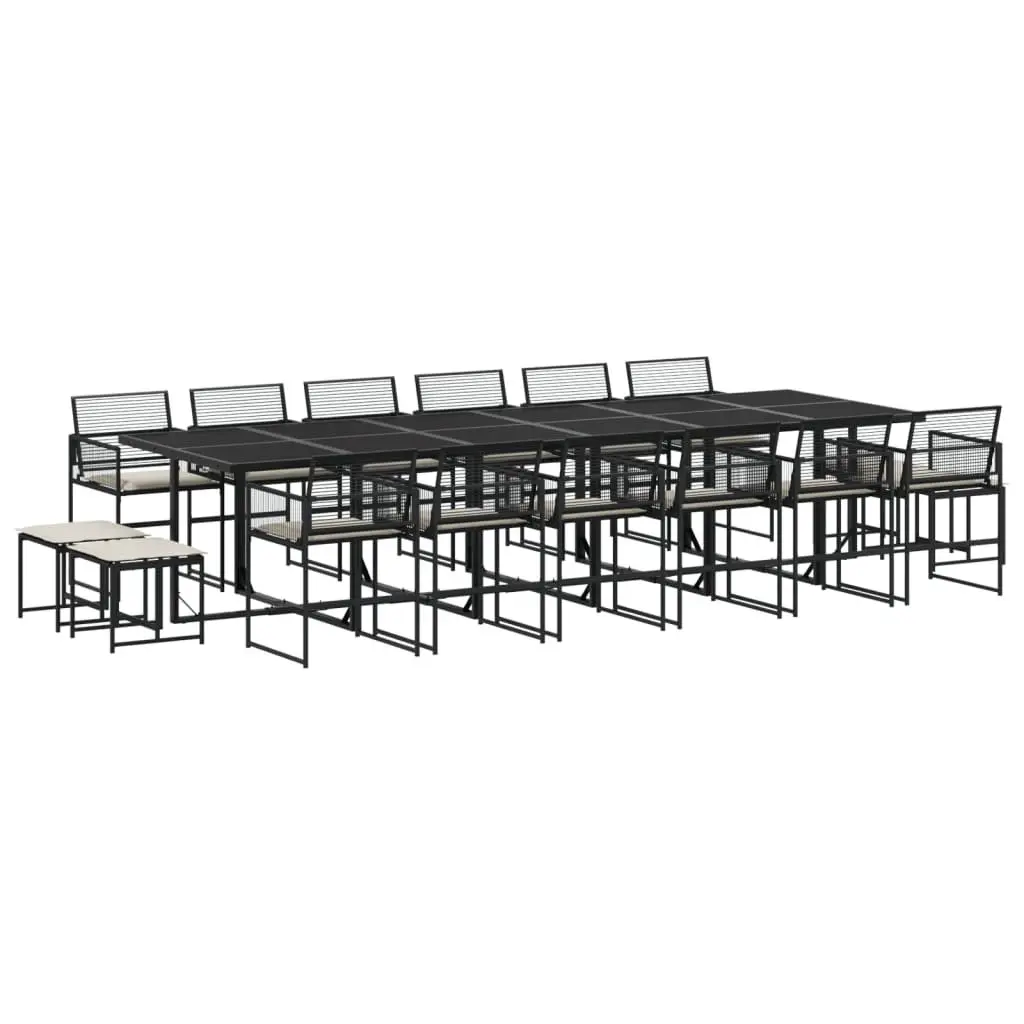 Outdoor 17 Piece Black Poly Rattan Dining Set