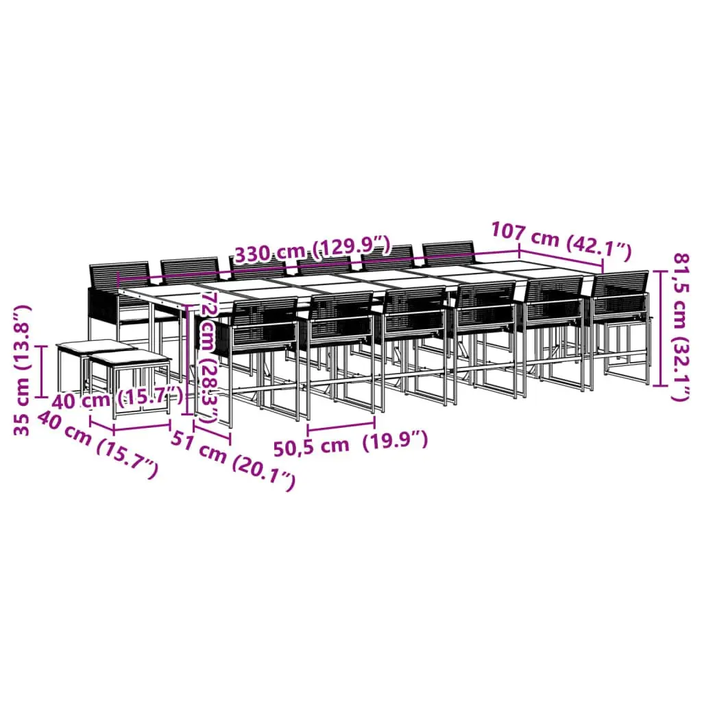 Outdoor 17 Piece Black Poly Rattan Dining Set