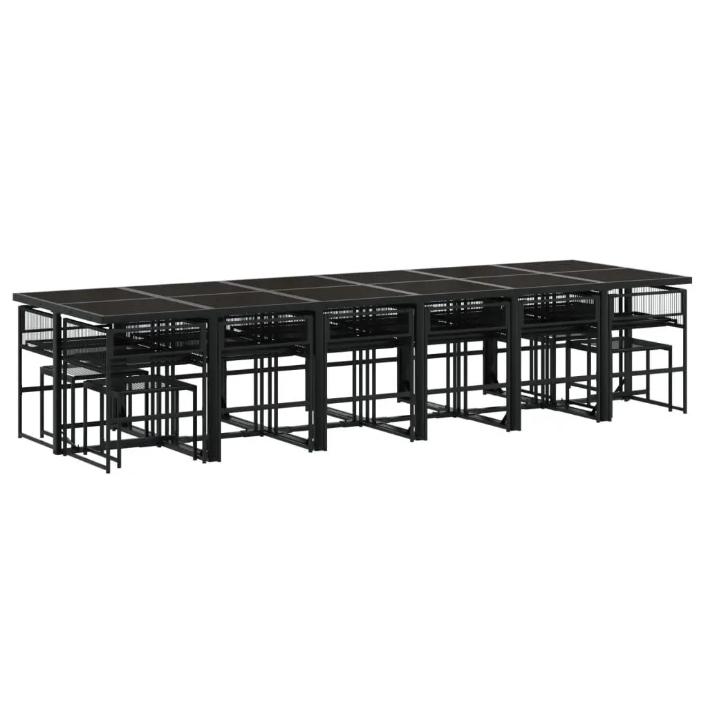 Outdoor 17 Piece Black Poly Rattan Dining Set