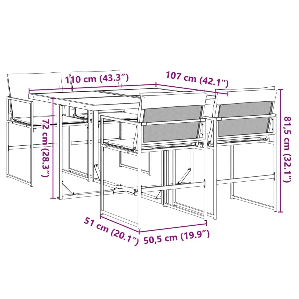5-Piece Garden Dining Set with Black Textilene