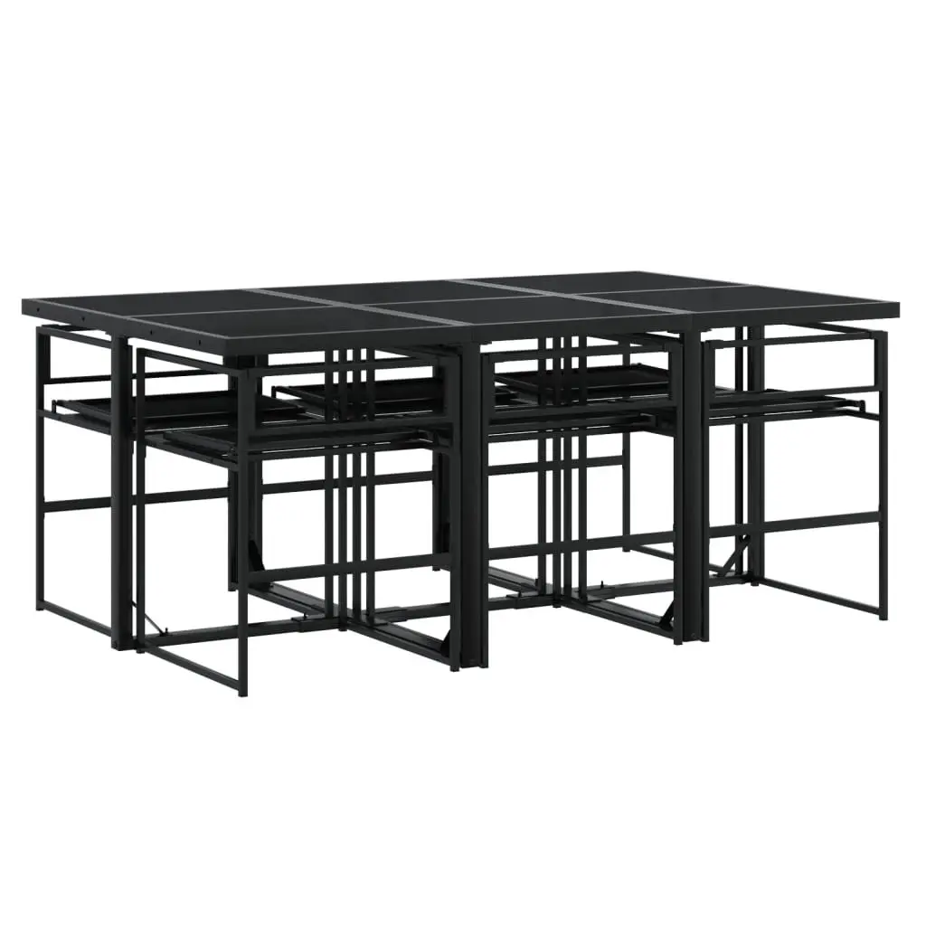 7 Piece Outdoor Dining Set with Black Textilene Chairs