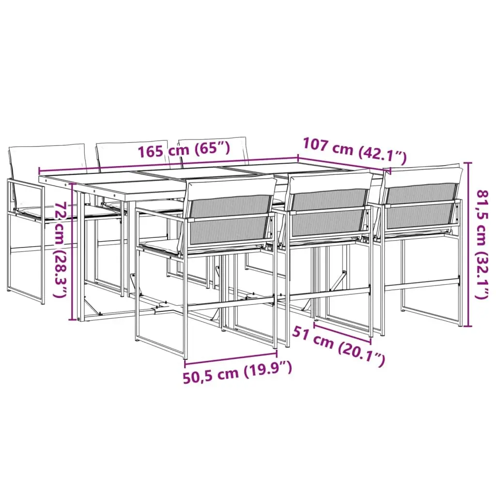 7 Piece Outdoor Dining Set with Black Textilene Chairs