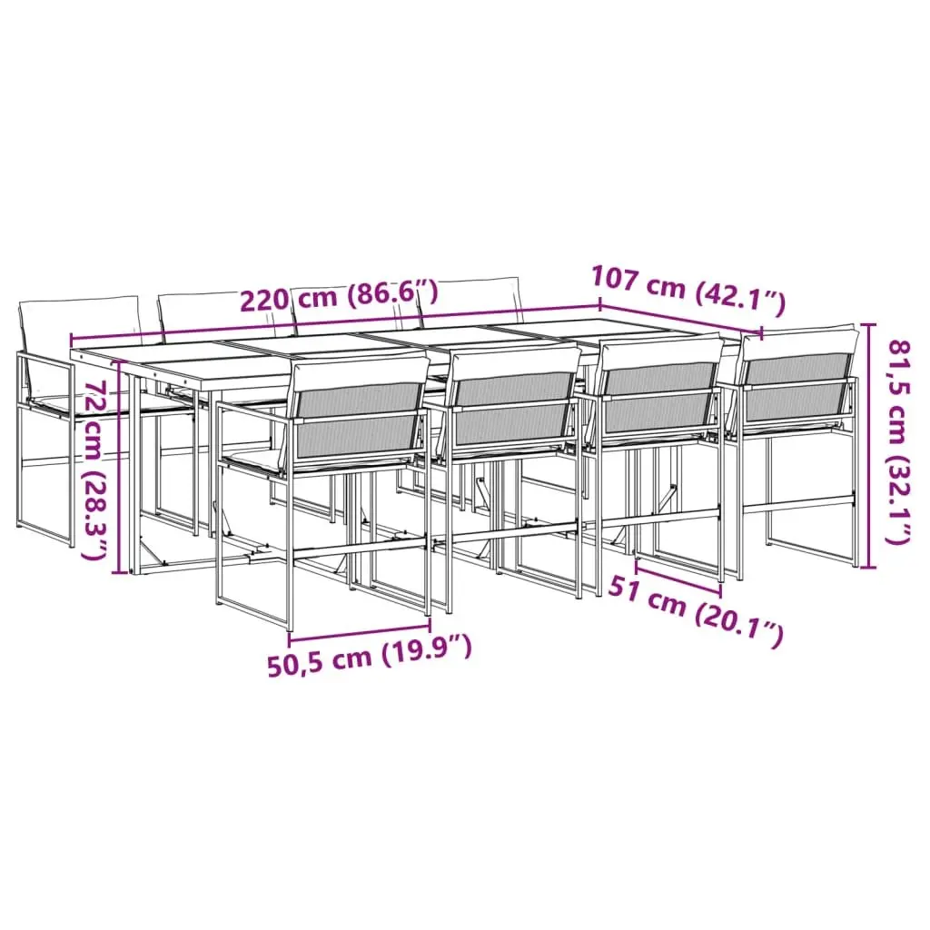 9 Piece Outdoor Dining Set with Cushions