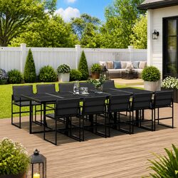 Premium 11 Piece Black Garden Dining Set with Textilene