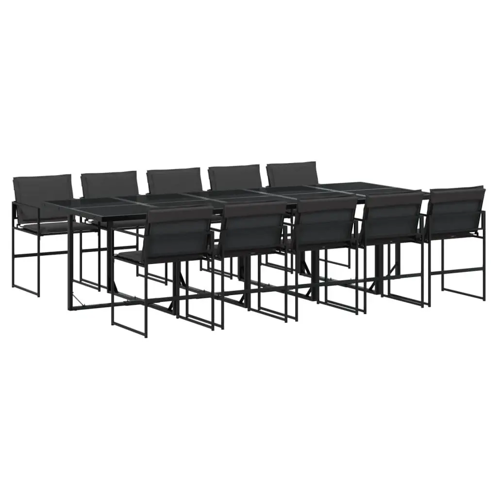 11 Piece Black Garden Dining Set with Textilene