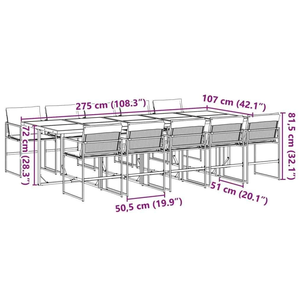 11 Piece Black Garden Dining Set with Textilene