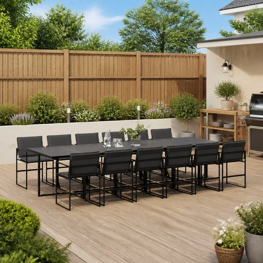 Garden Dining Set Textilene 13 Piece Outdoor Furniture Black