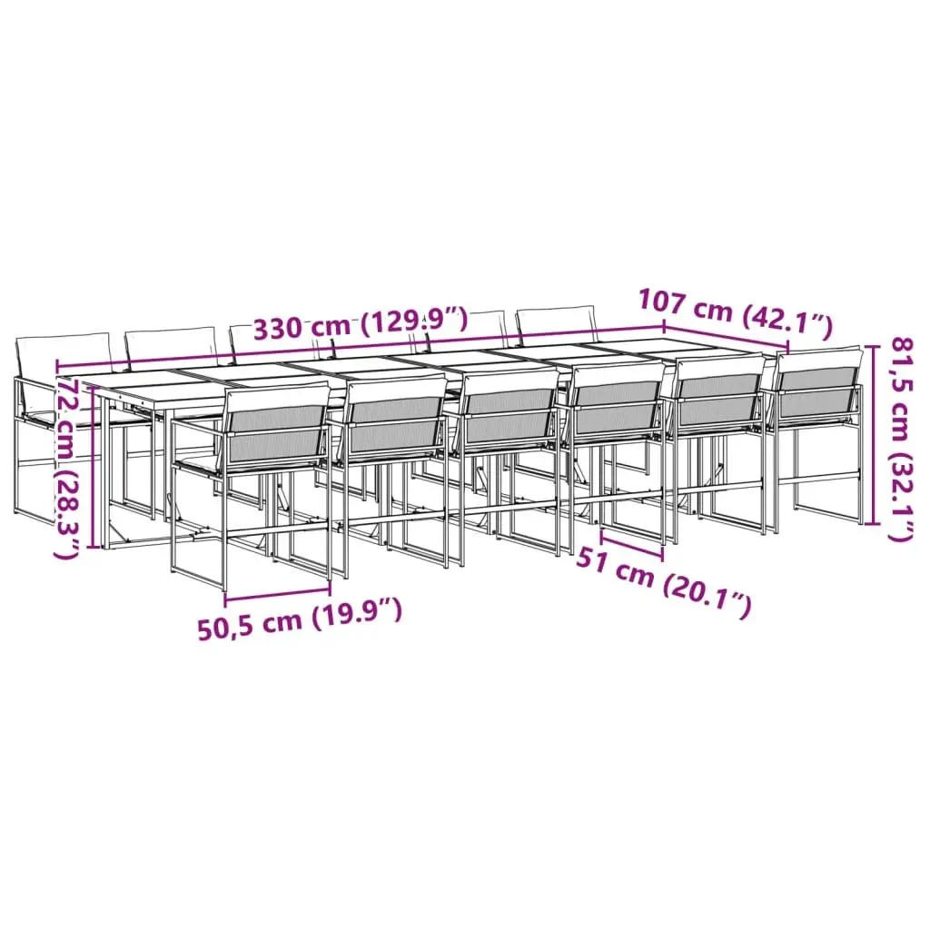Garden Dining Set Textilene 13 Piece Outdoor Furniture Black
