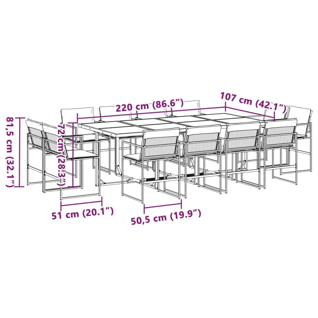 Garden Dining Set Textilene 13 Piece Outdoor Furniture Black