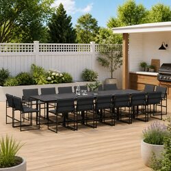 Durable 17 Piece Outdoor Dining Set with Cushions in Black