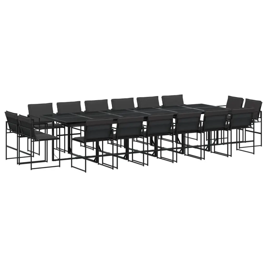 Garden Dining Set Textilene 17 Piece Outdoor Furniture Black Powder-coated Steel Tempered Glass