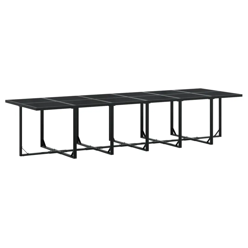 Garden Dining Set Textilene 17 Piece Outdoor Furniture Black Powder-coated Steel Tempered Glass