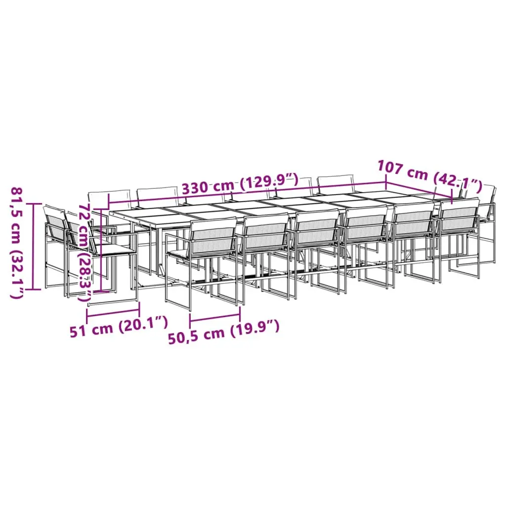 Garden Dining Set Textilene 17 Piece Outdoor Furniture Black Powder-coated Steel Tempered Glass