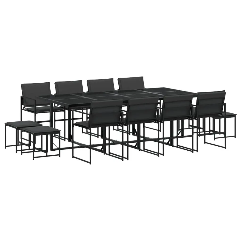 Garden Dining Set 13 Piece Outdoor Furniture Textilene Fabric Black Steel Frame
