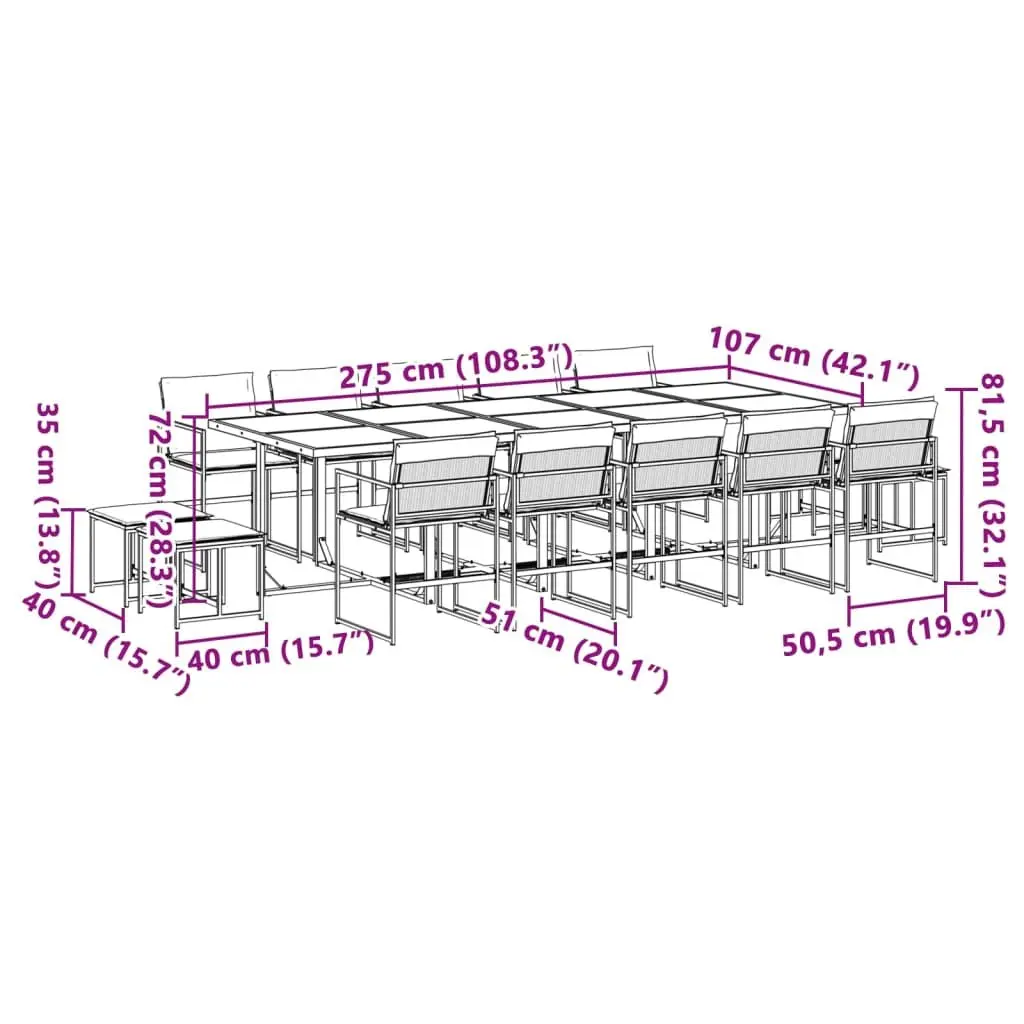 Garden Dining Set 15 Piece Outdoor Furniture Patio Table Chairs Black Textilene